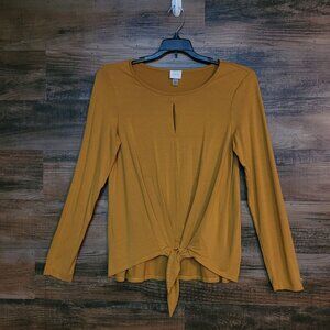 Cupio Tie Waist Top Size M Keyhole Front Golden Tan Stretch Western Cowgirl